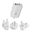 Carregador de parede GaN de 3 portas de conversão personalizada de 66 W 2 x adaptador de carregamento rápido USB-C, 1 x adaptador de tomada de viagem GaN de carga rápida 3.0 65 W USB-A com plugues do Reino Unido, UE, AU, EUA