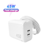 Portas duplas de carregador super rápido de 45 W, plugue dobrável, carregador GaN compacto