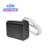 Portas duplas de carregador super rápido de 45 W, plugue dobrável, carregador GaN compacto