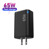 Bloco de carregador USB C 65W PD 3.0 GaN Adaptador de carregador rápido PPS, carregador de parede dobrável de 2 portas 1A1C 