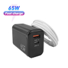  Carregador USB C de 65 W, bloco de carregador rápido Nexode 3 portas GaN, carregador dobrável compacto
