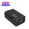 Bloco de carregador USB C 65W PD 3.0 GaN Adaptador de carregador rápido PPS, carregador de parede dobrável de 2 portas 1A1C 