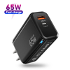Bloco de carregador USB C 65W PD 3.0 GaN Adaptador de carregador rápido PPS, carregador de parede dobrável de 2 portas 1A1C 